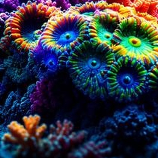 Vivid reef coral under blue light